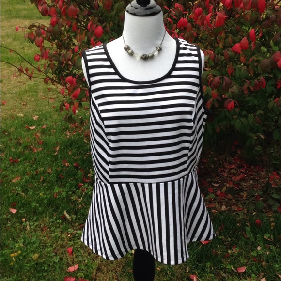 Cato Tops - Cato black and white striped peplum top 14/16W